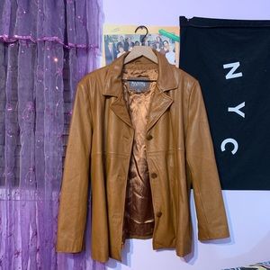 brown leather jacket